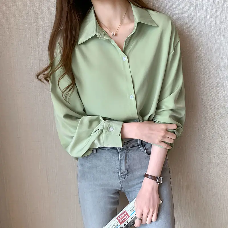 

Elegant Lapel Button All-match Chiffon Shirt Women's Clothing 2024 Spring New Loose Casual Tops Fashion Office Lady Blouse