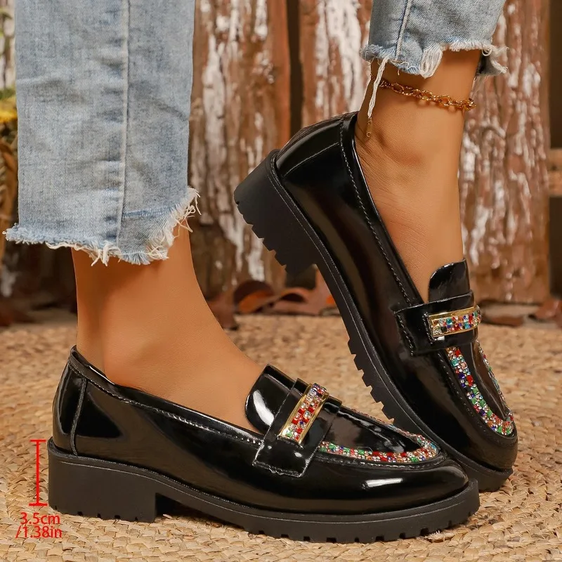 أحذية نسائية متعددة الاستخدامات بمقدمة مستديرة باللون الأسود على طراز الأكاديمية #1