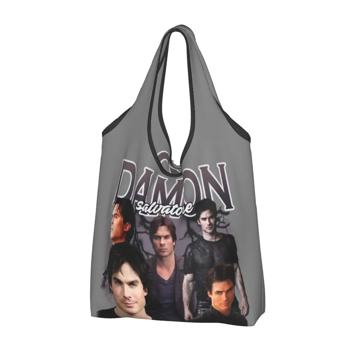 Large Reusable Damon Salvatore Grocery Bags Recycle Foldable The Vampire Diaries Ian Somerhalder Tv Series Shopping Eco Bag