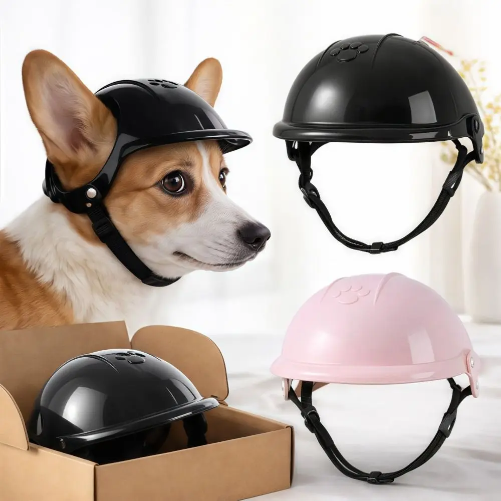 Funny Adjustable Dog Cat Helmets Lightweight Hard Pet Motorcycle Helmet Pink with Ear Holes Dog Helmet Hat Pet Accessories