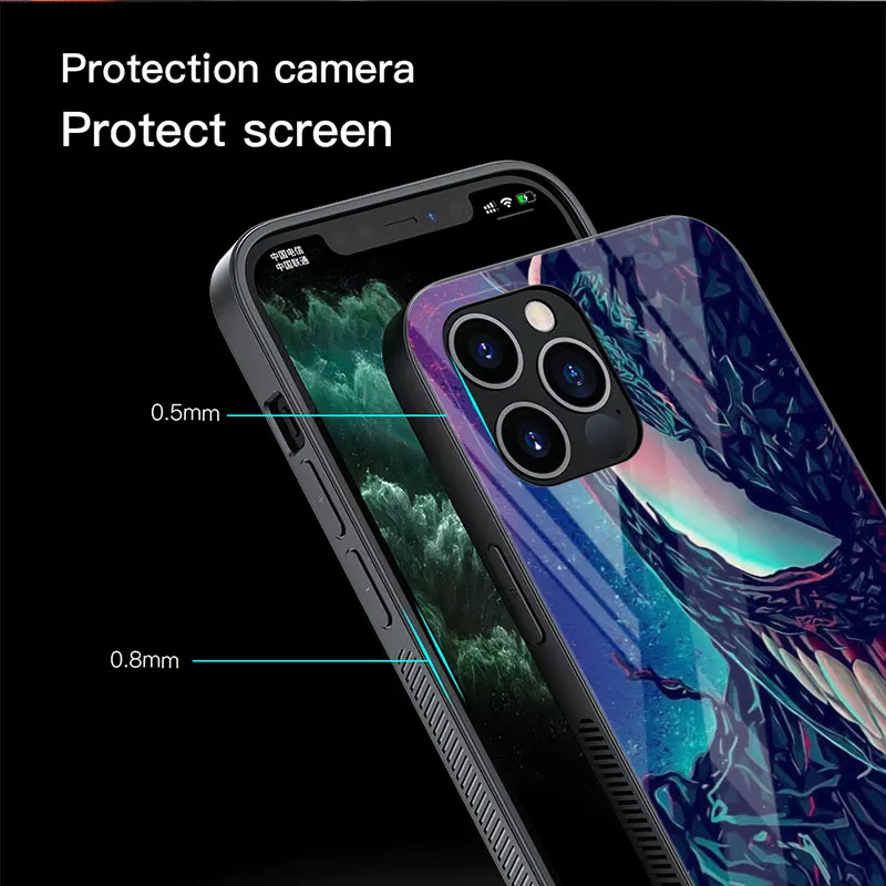 Venom Marvel Superhero Case for Apple iPhone XR 14 Plus 8 13 Pro Max 11 Pro 12 Mini XS X 7 6S SE 14 Tempered Glass Shell Cover