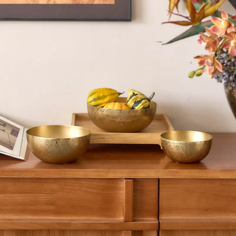 Indian handmade metal bronze-colored round bowl, fruit plate, living room coffee table storage utensils