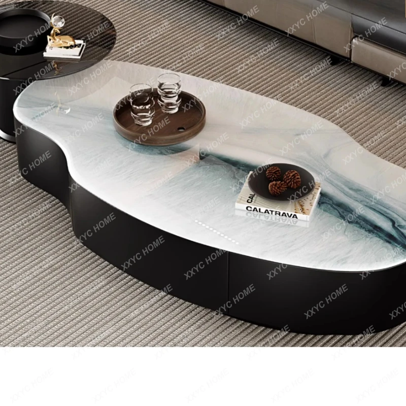 Q pecial-shaped rock slab microcrystalline stone coffee table high-end light luxury high-end sense super crystal household
