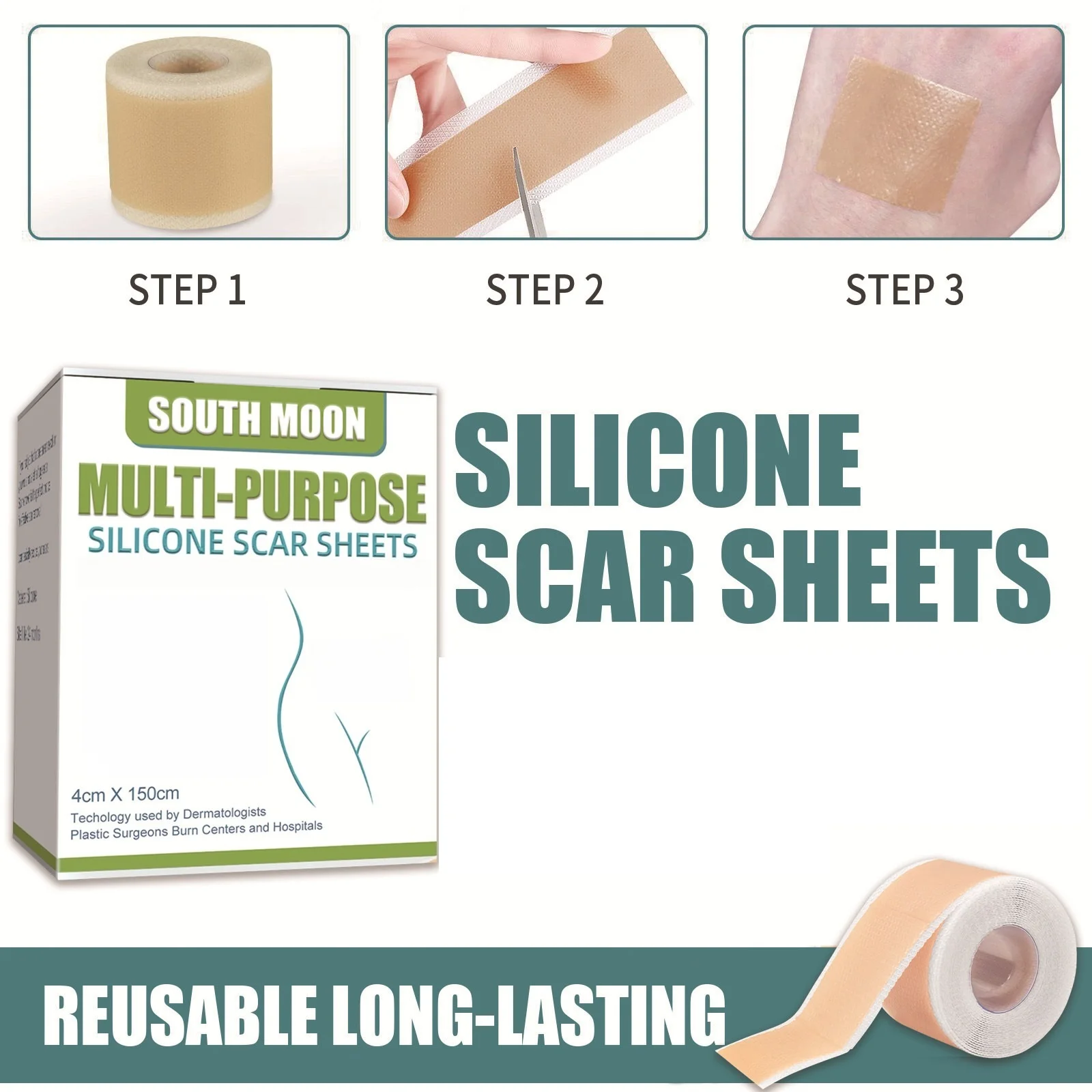 

4cmX150cm Multi-Purpose Silicone Scar Sheets , 1 Roll Self-Adhesive Scar Cover Tape
