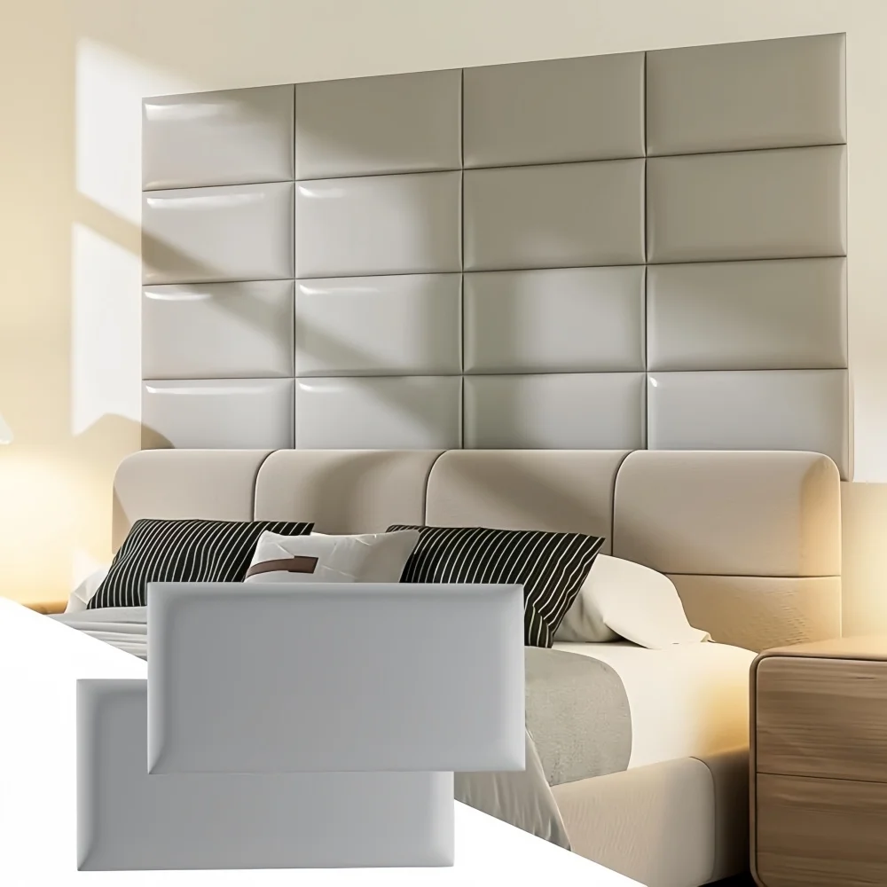 1/2PCS Upholstered Headboard Panels, Peel and Stick Padded Wall Panels, 3D Anti-Collision Wall Mounted Bed headboard for Full