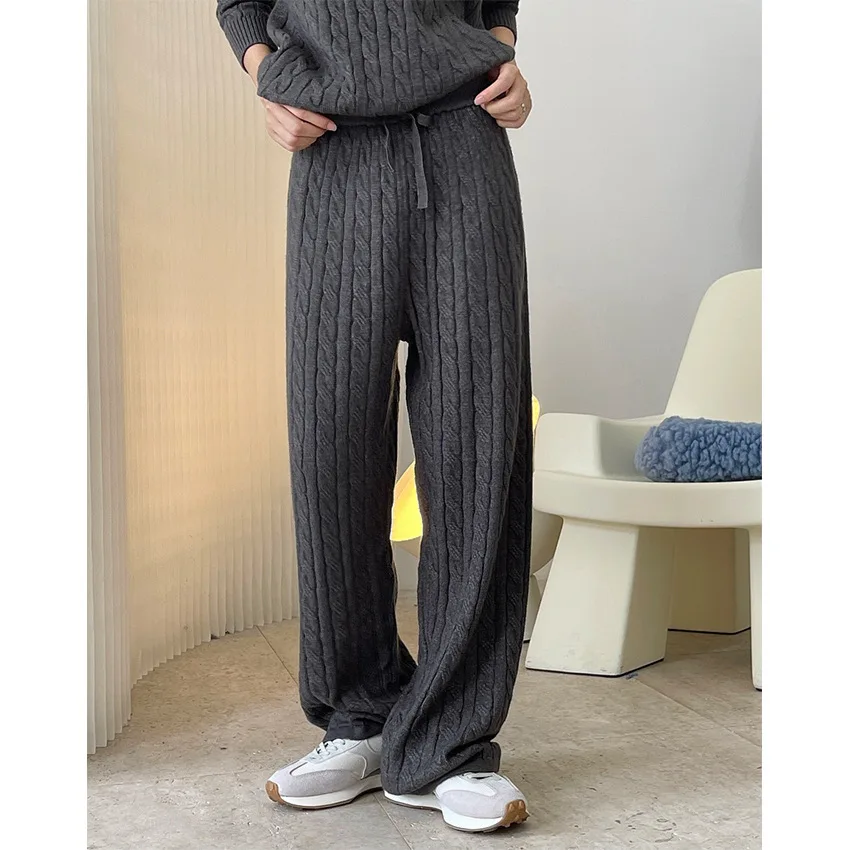 2024 Women Winter Knitted Stretch Pants High Waist Warm Pants Fashion Clothes Vintage Pants Female Trousers