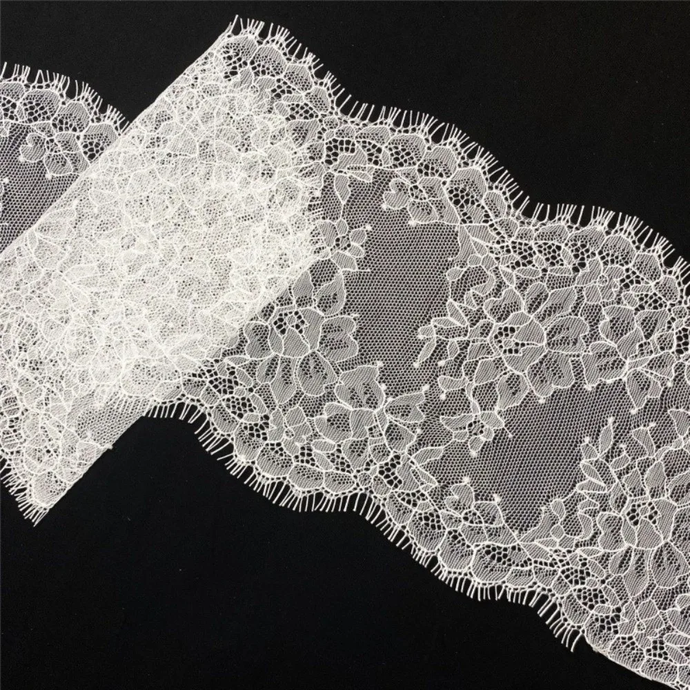 White Color Eyelash Lace Trims 15cm Width Embroidered Design Mesh Lace Trims 3Meters Length Bilateral Edge Garment Accessories