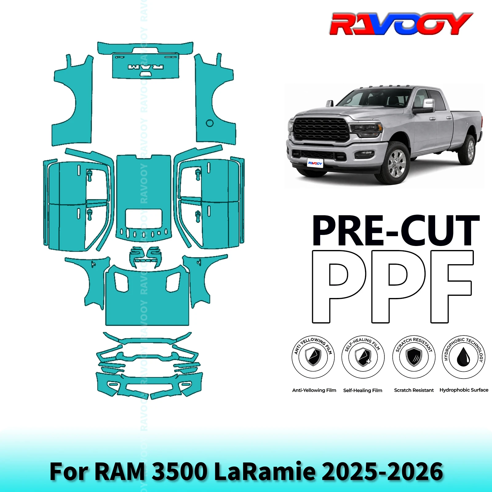 For RAM 3500 LaRamie 2025-2026 Full Body Pre-Cut Paint Protection Film PPF Stone Chip Kit | Clear / Matte / Black Finish Options