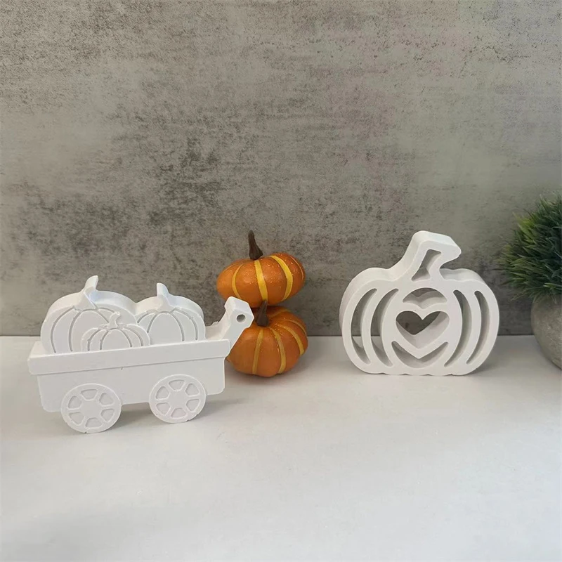 Halloween Pumpkin Cement Silicone Mold Harvest Pumpkin Cart Candle Holder Making Plaster Mould Epoxy Resin Craft Molds Supplies