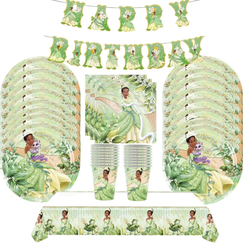 

Frog Tiana Princess Party Supplies Disposable Tableware Set Paper Cup Plate Napkin Tablecloth Kids Girl Birthday Decorati