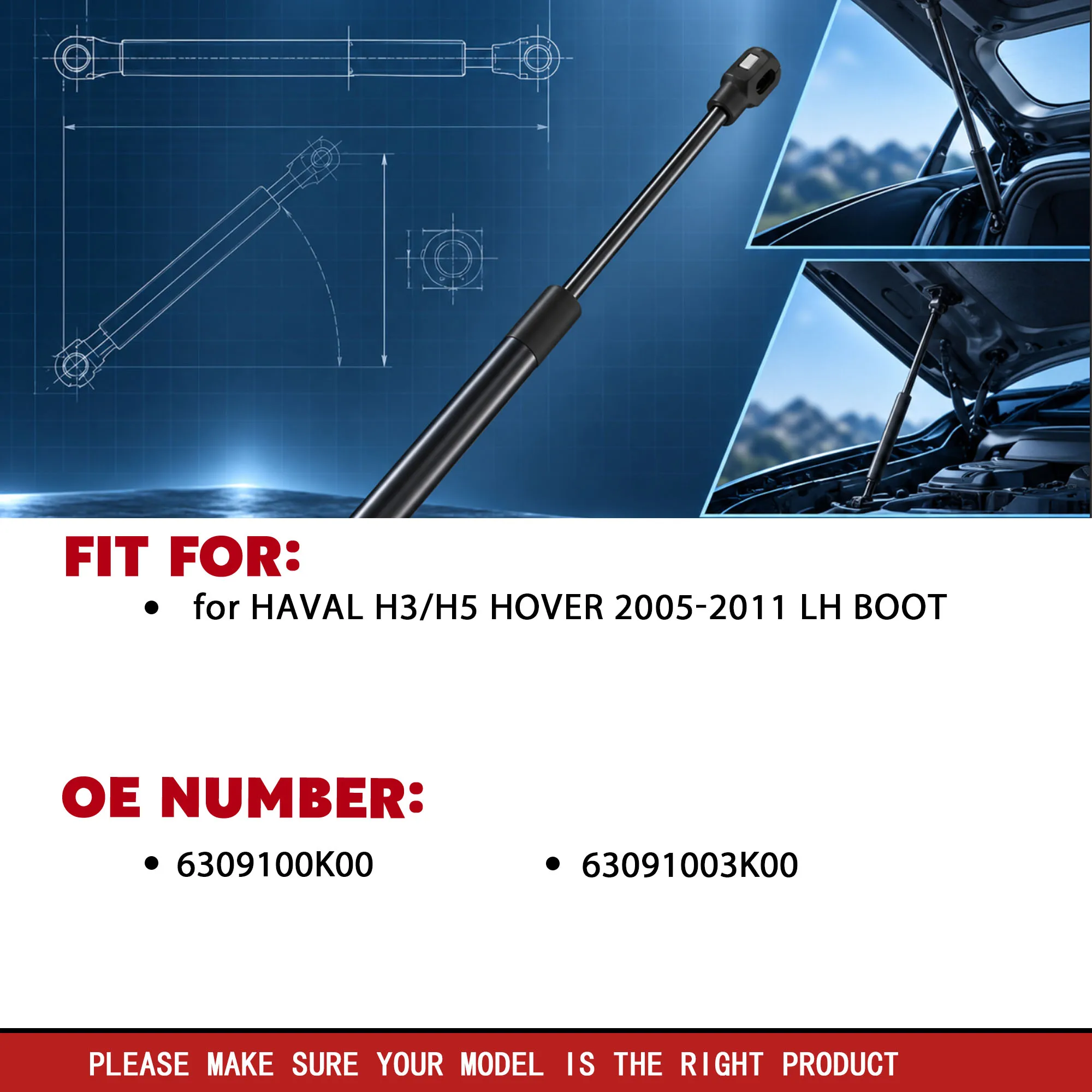 1Pc Left Boot Gas Spring for Haval H3 H5 Hover 2005-2011 Rear Tailgate Lift Support OE 6309100K00