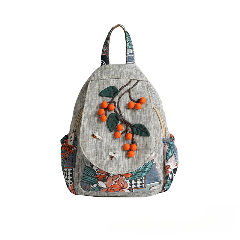 2024 Retro Zipper Backpacks Ladies New Chinese National Style Women Backpack Large Capacity Travel Canvas Schoolbag Girl