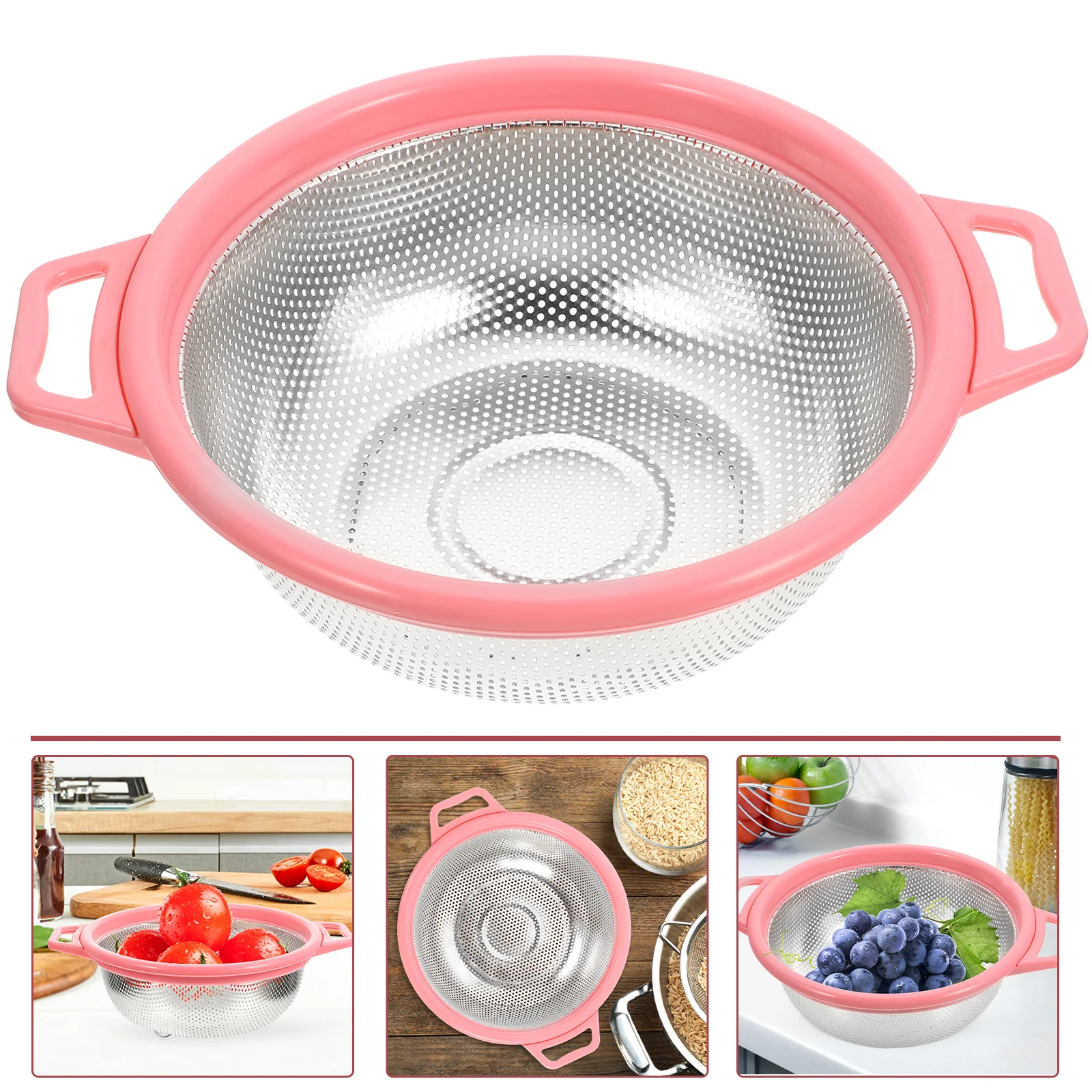 

Rice Washing Colander Sieve Basket Strainer Vegetable Drain Bowl Stainless Steel PP Material Reinforced Handle Kitchen