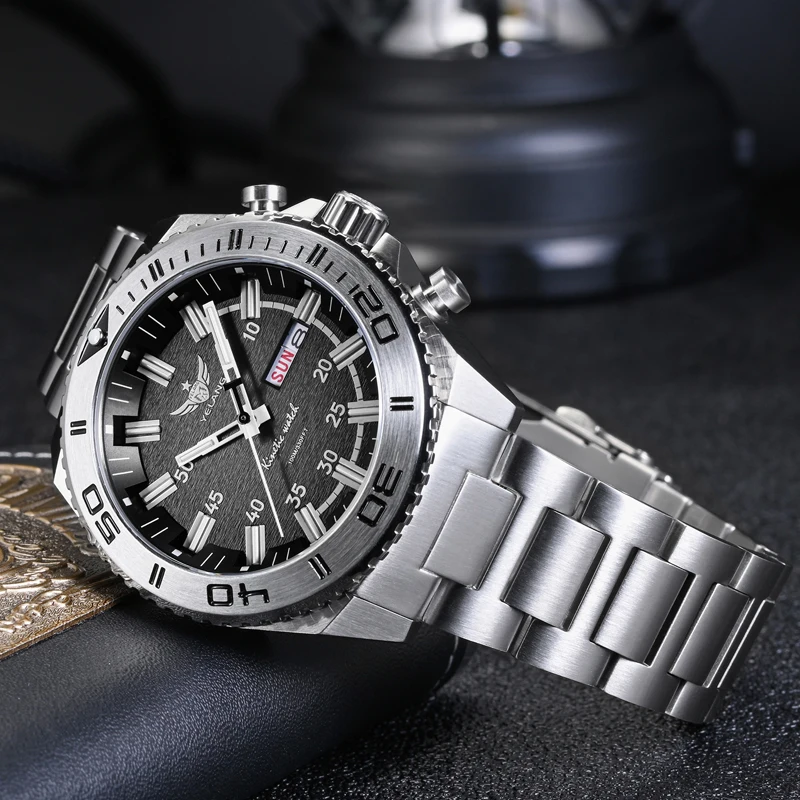 Yelang Men Military Watch 44MM Quartz Wristwatch Kinetic Movement 10ATM Waterproof Luminous Tubes Sapphire Dual Calendar