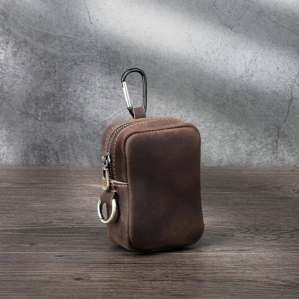Zipper Key Organizer Water-Resistant Portable Coin Purse Pu Leather Key Holder Minimalist Carabiner Key Pouch For Coin Purse