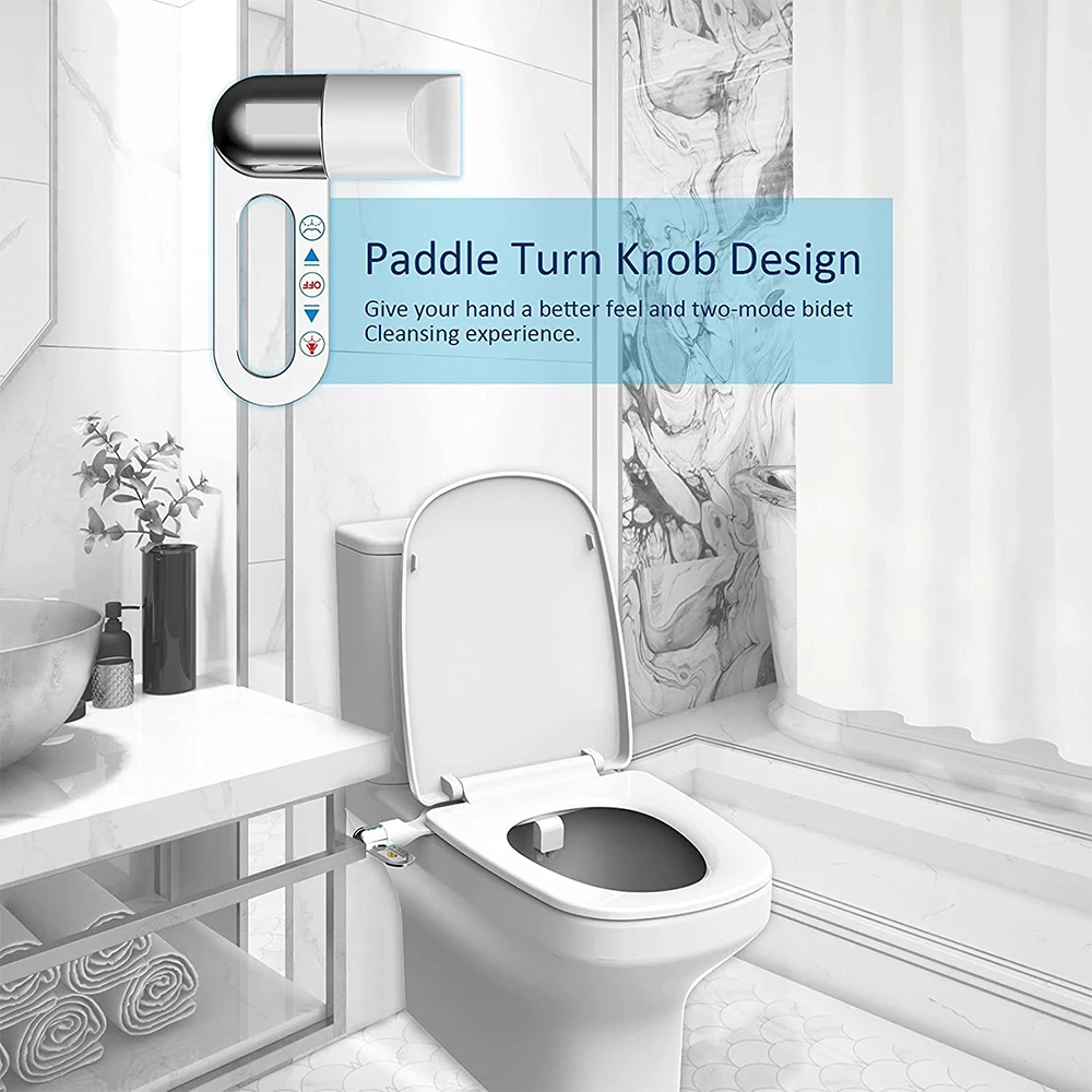New Ultra-thin Bidet Attachment Fresh Water Sprayer Dual Nozzles Adjustable Water Pressure Self Cleaning Non Electric Bidet