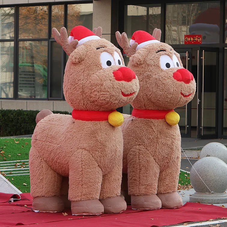 Custom Brown Cartoon Moose Inflatable Elk with Soft Furry Texture for Christmas and Winter Decor