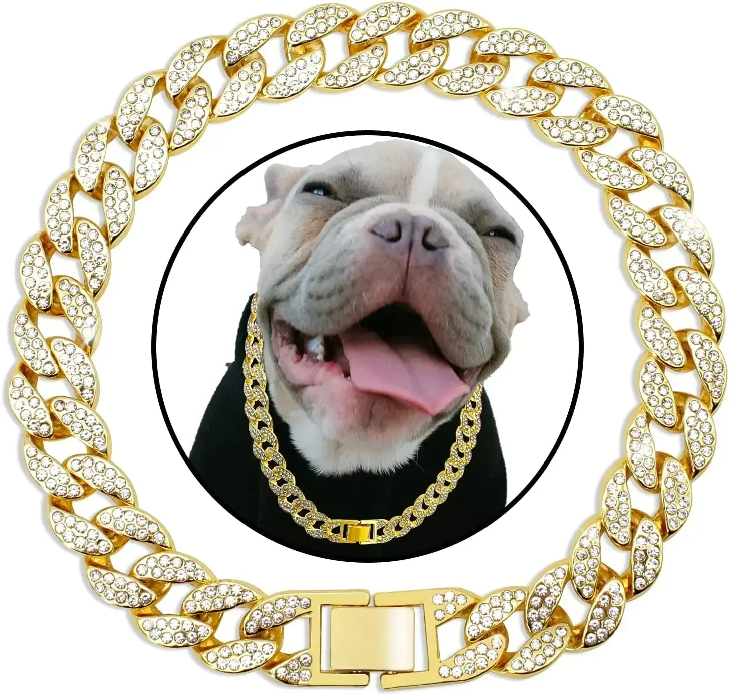 Gold  Cuban Link Dog Collar Metal Dog Chain Collar Cuban Diamond Chain Pet Collars for Dogs Cats Jewelry