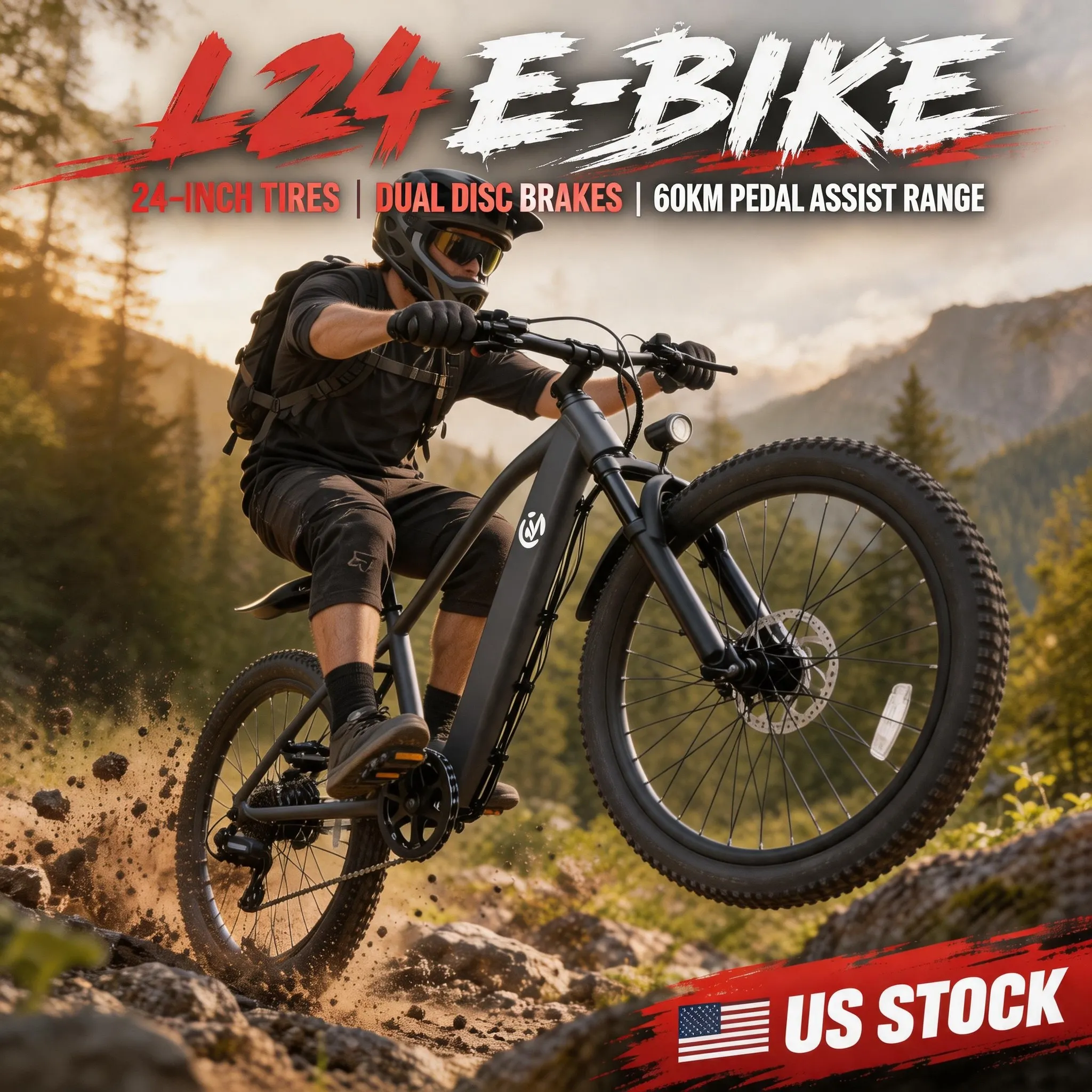 Durable Adult Off Road Electric Bike, 500W Stable Power Motor for Mountain Climbing, 24 Inch Wear-Resistant Tires for All Kinds of Ground, Reliable Dual Disc Brakes Improve Safety, Removable 48V 10.4Ah Battery, Wonderful Gift for Trail Riders