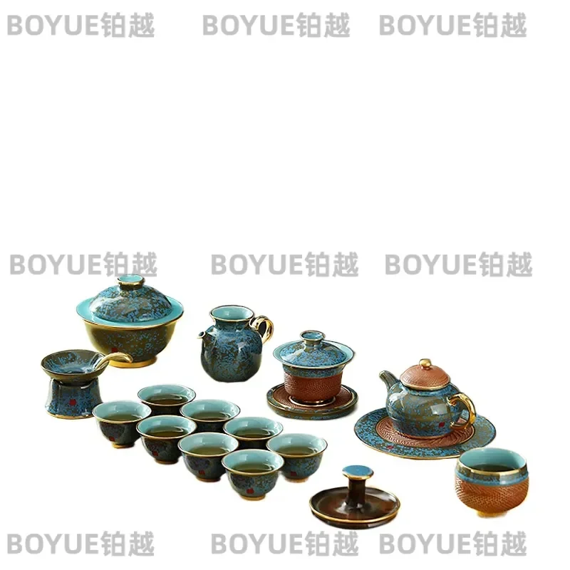 famous teacher jumping knife high-end ceramic tea set kiln change office meeting room light luxury teapot cover bowl to