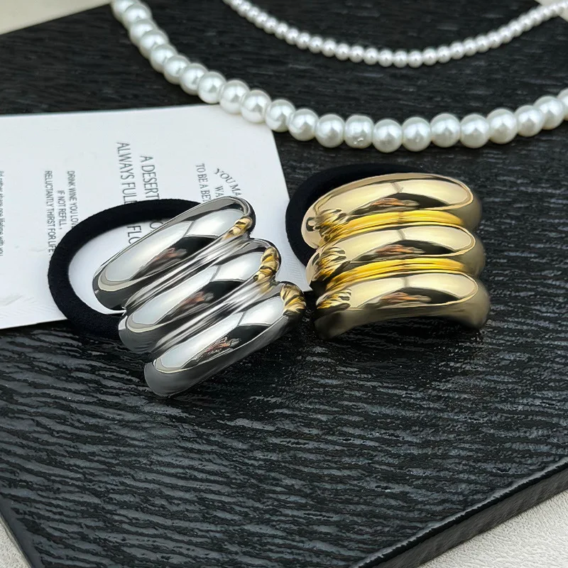 

4Pcs/Set Metal Irregular three layers Hair Ties Rope Gold Color Metal Ponytail Holder Elastic Hair band Hair Accessories