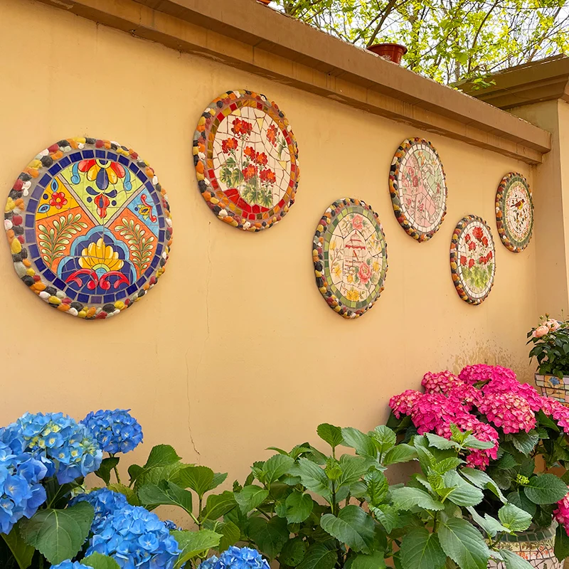 

Ceramic Mosaic Courtyard Wall Circular Wall Decorative Hanging Pieces Wall-hung Garden Yard Decoration Wall Decoration
