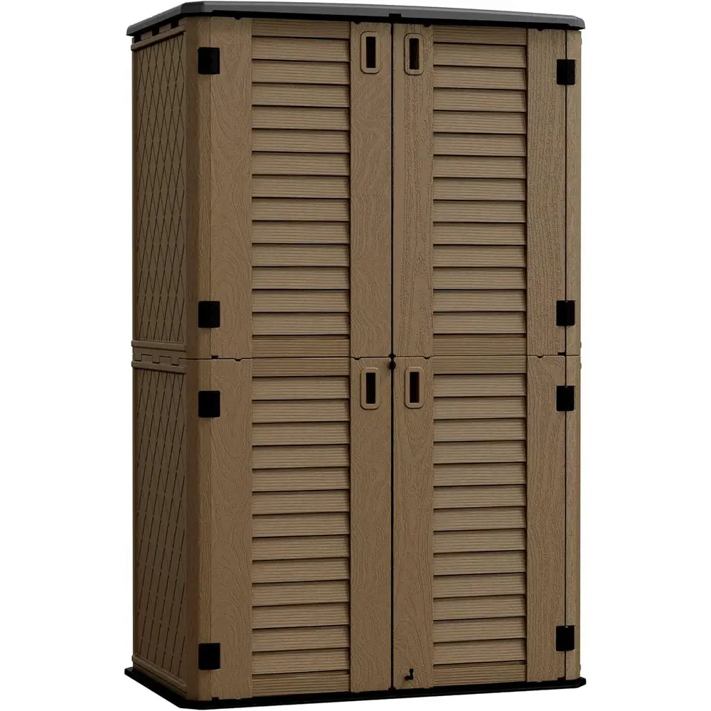 

Всепогодный шкаф для хранения из полимерной смолы с замком, двухуровневый сарай для патио, генераторов и крупного инструмента