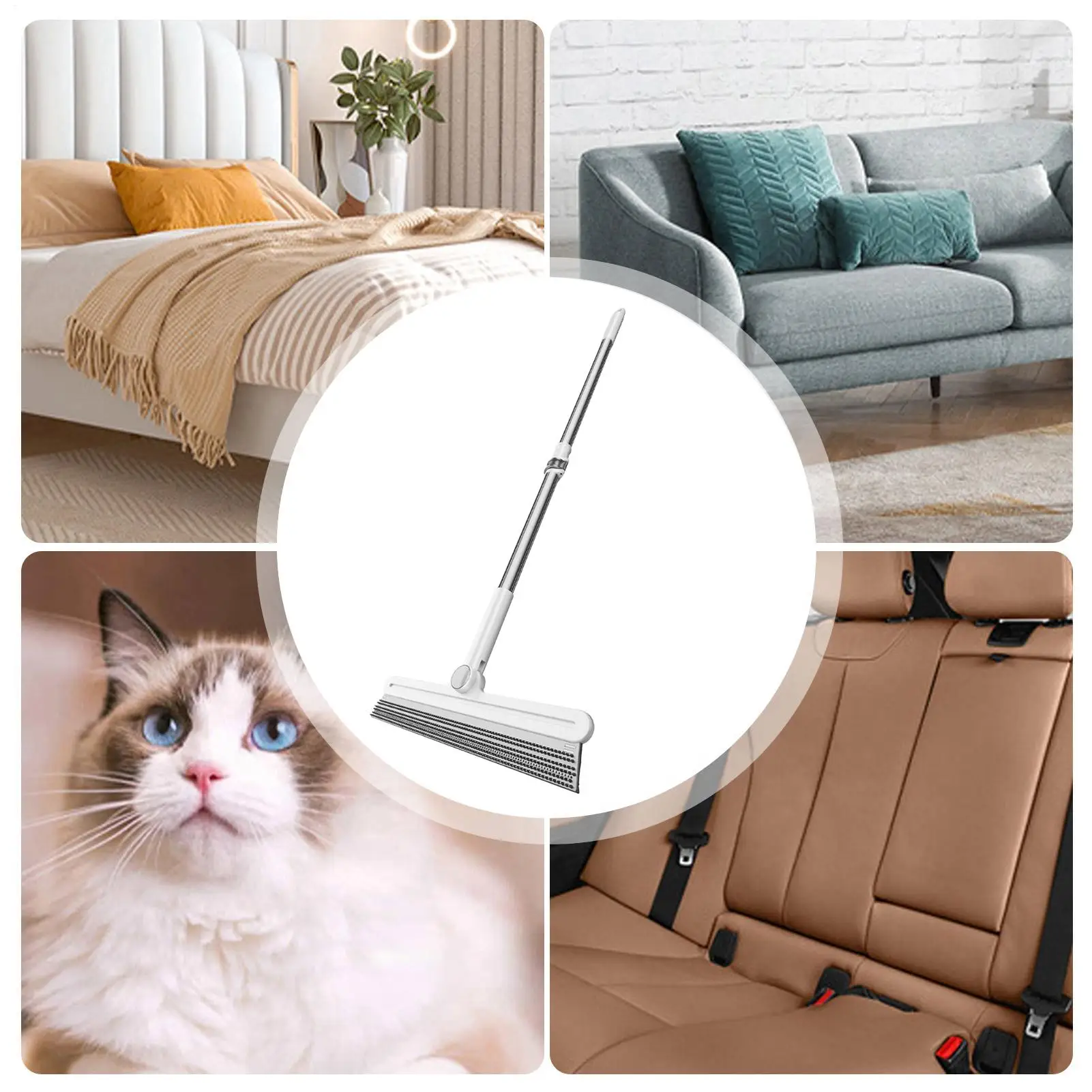 Silicone Pet Hair Removal Brooms Silicone Double-Sided Pole Extendable Broom Squeegee Sweeper For Marble Tiles Cement Glass