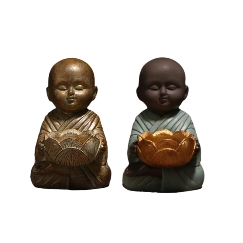 Tranquils Miniature Buddhist Monk Figurine Holder Tealight Space for Calm Ambiances Aesthetic Table Decors