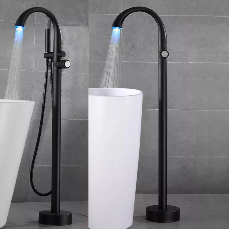 High Quality Floor Stand LED Bathtub Faucet Tub Faucet With Rain Handheld Shower Mixer Set Black Bathtub Faucet