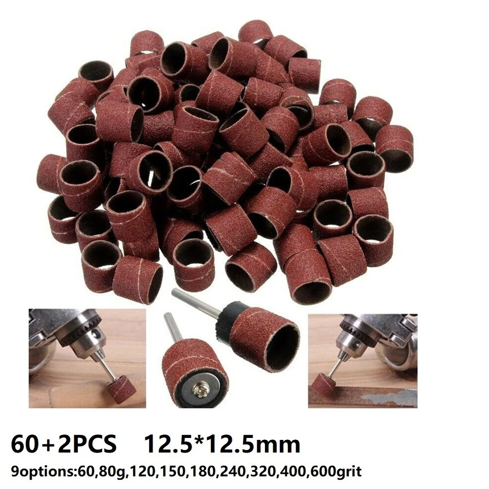 2pcs 1/2\" Rubber Mandrel 60pcs 12.5mm*12.5mm 60-600grit Sanding Belts Engraving For Engraving/etching/grinding/polishing Hot