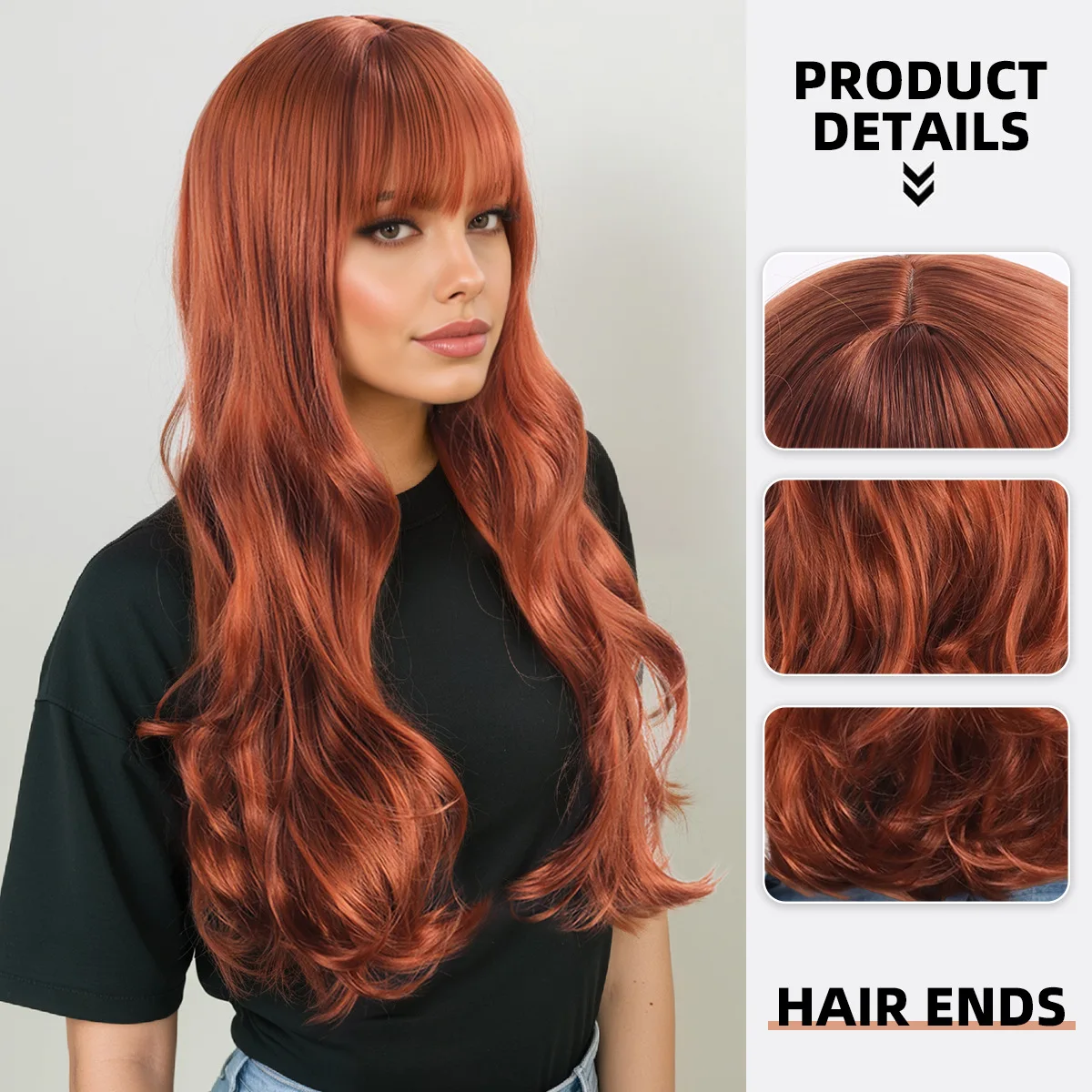 Synthetic Long Wavy Wig for Women Natural Volume Big Curls Full Cap with Bangs Heat Resistant Daily Stylish Cosplay Party Hair