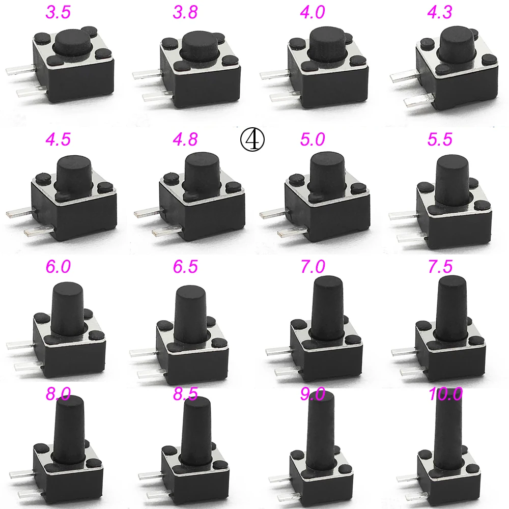 Microbotón táctico momentáneo, 50 piezas, 4,5x4,5 MM H = 3,5/3,8/4/5/6/7/8/9/10/11/12MM, SMD, 12V llave de juguete