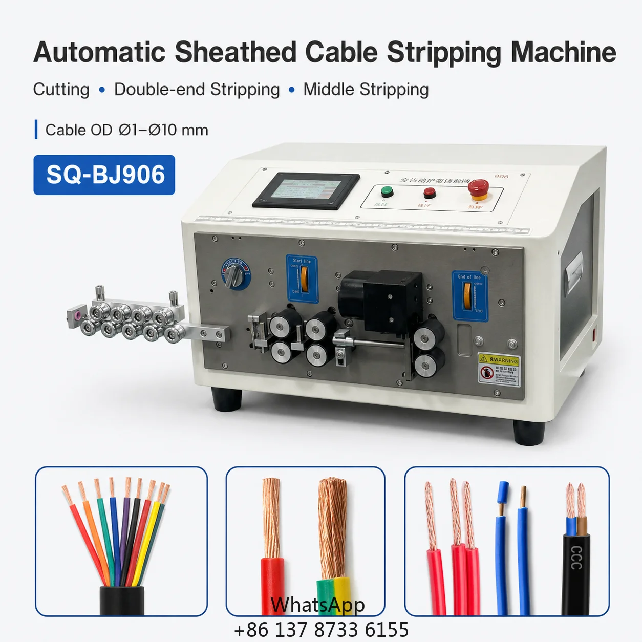 Heavy Duty 6-Wheel Automatic Sheathed Cable Stripping Machine Qilin SQ-BJ906 0.01mm Accuracy For 10mmsq Multi-core Wire