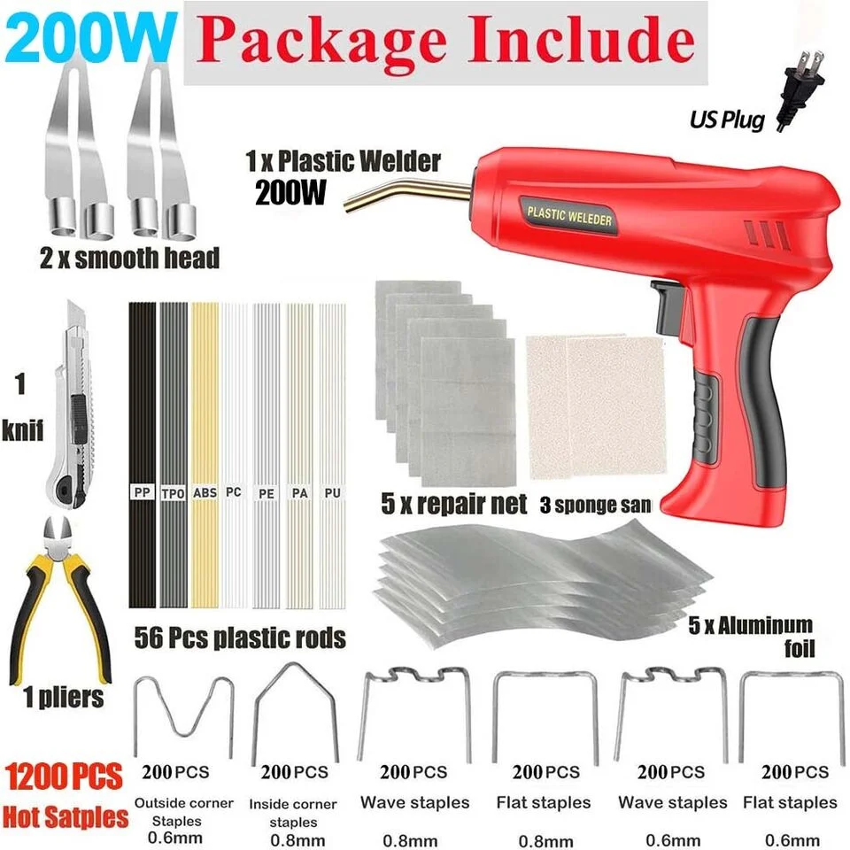 

200W Plastic Welder 2-in-1 Plastic Welding Kit Automotive Bumper Repair set Welding repair machine Plier 4 Wave Staples