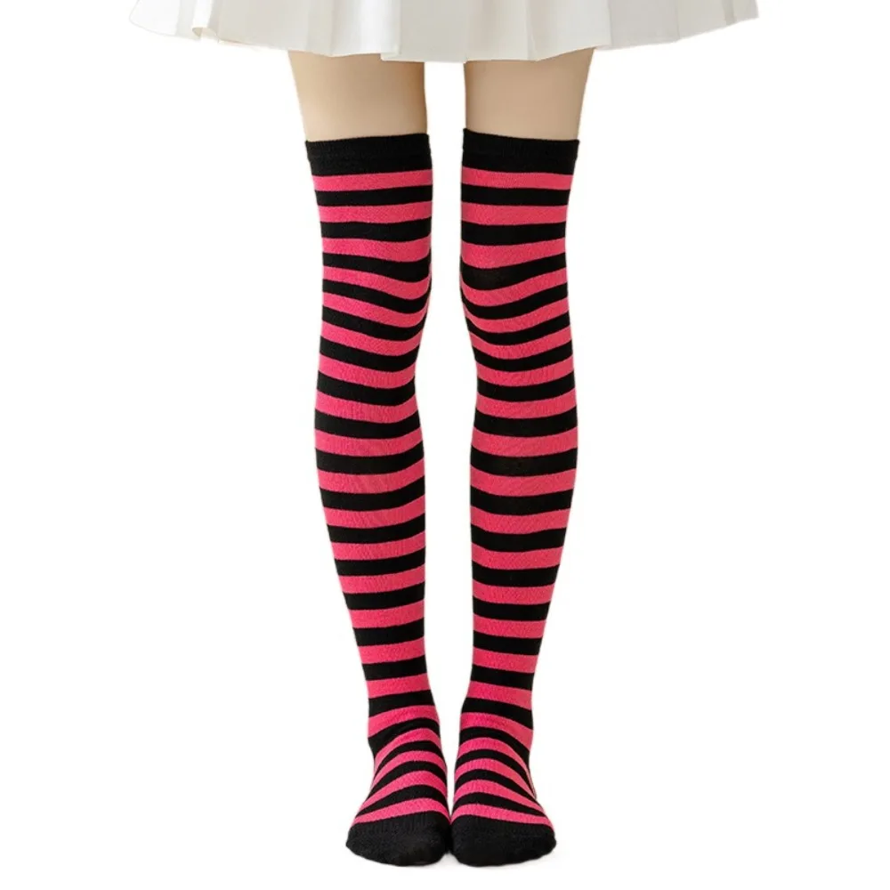 

Keep Warm Colorful Striped Stockings Japanese Style Absorb Sweat Striped Long Socks Soft Slim Over Knee Socks Halloween Party
