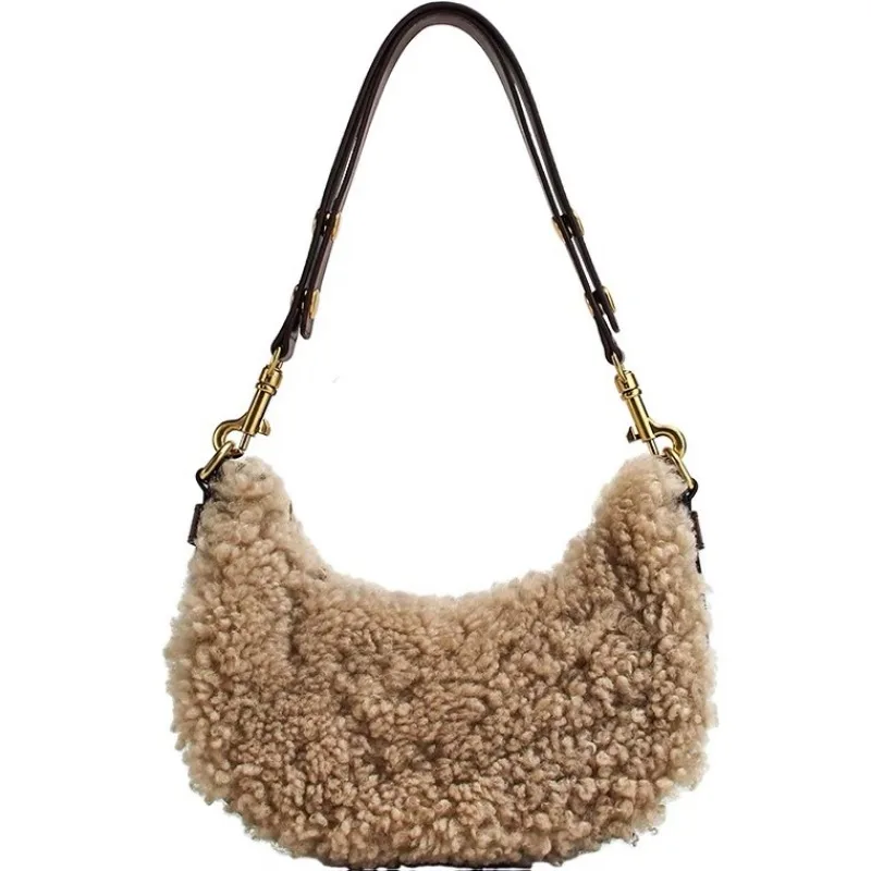 Furry Underarm Bag Winter Lamb Wool Shoulder Purse Women High Quality Fashion Versatile Half Moon Saddle Bag