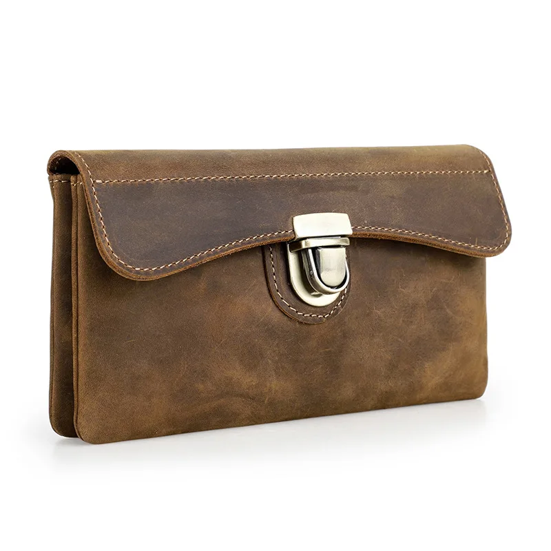 

Vintage Crazy Horse Leather Waist Leather Case Handmade Buckle Flip Lid Multi Functional Large Screen Phone Bag