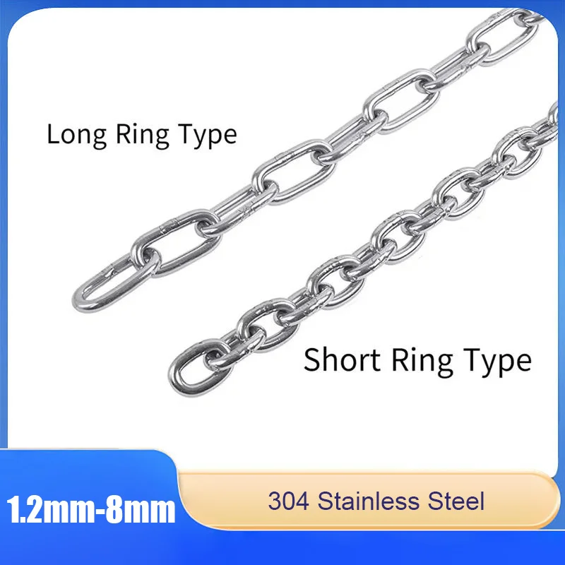

1m Link Chain Metal Chains 1.2mm 1.5mm 2mm 2.5mm 3mm 4mm 5mm 6mm 8mm 304 Stainless Steel for Pet Traction Anti-theft Drag Chains