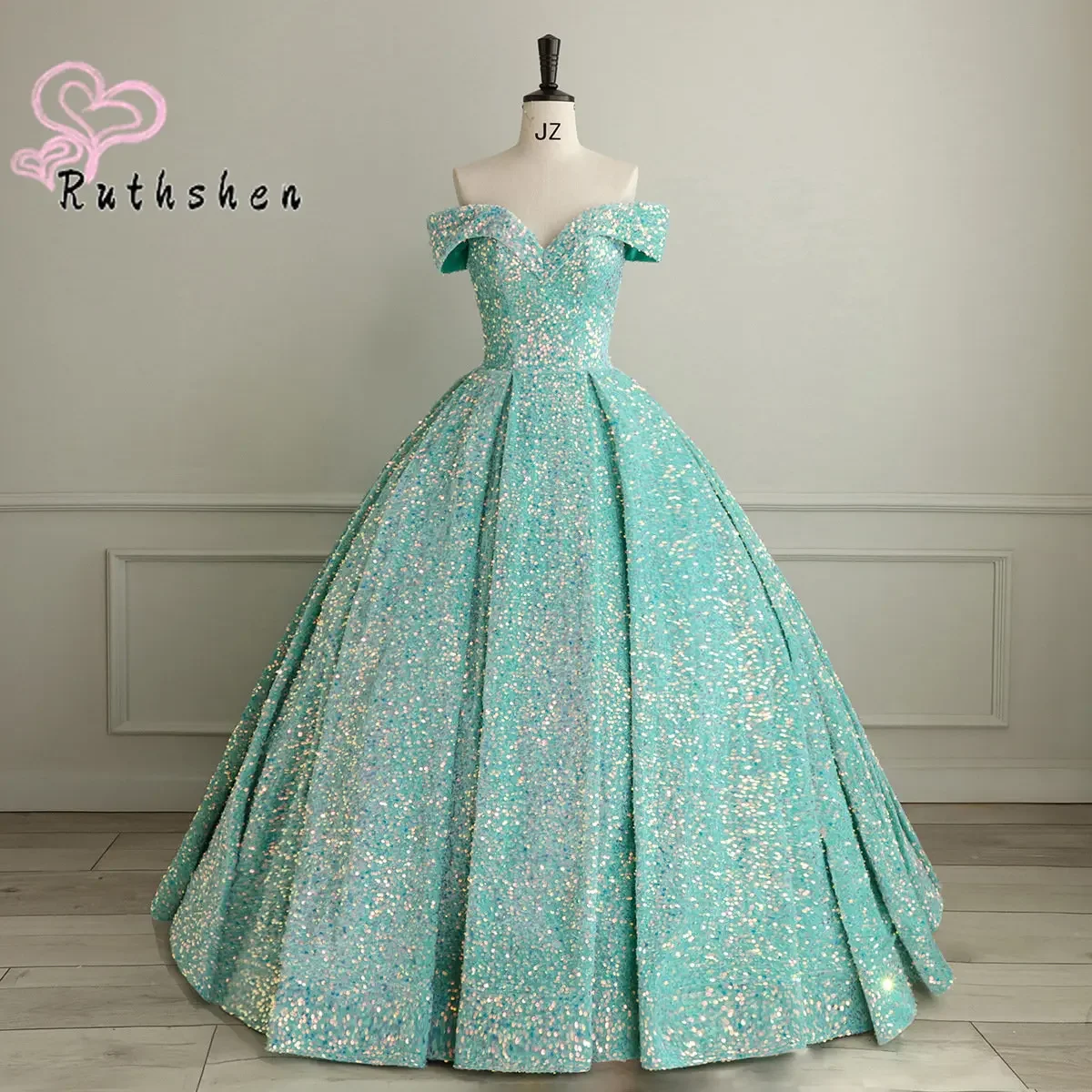 Customized Turquoise Luxury Evening Dresses for 2023 women Ball Gown Off the Shoulder Formal Occasion Sequin Dress