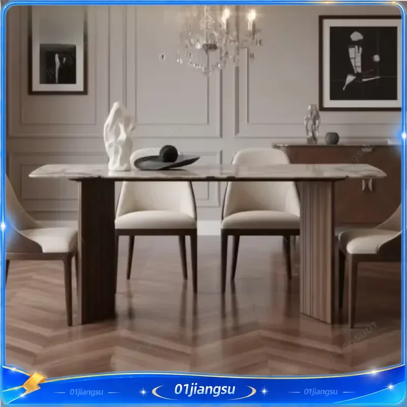 Custom Modern Stone Elephant White Marble Top Dining Table Stainless Steel Legs Eucalyptus Veneer Luxury Home Furniture
