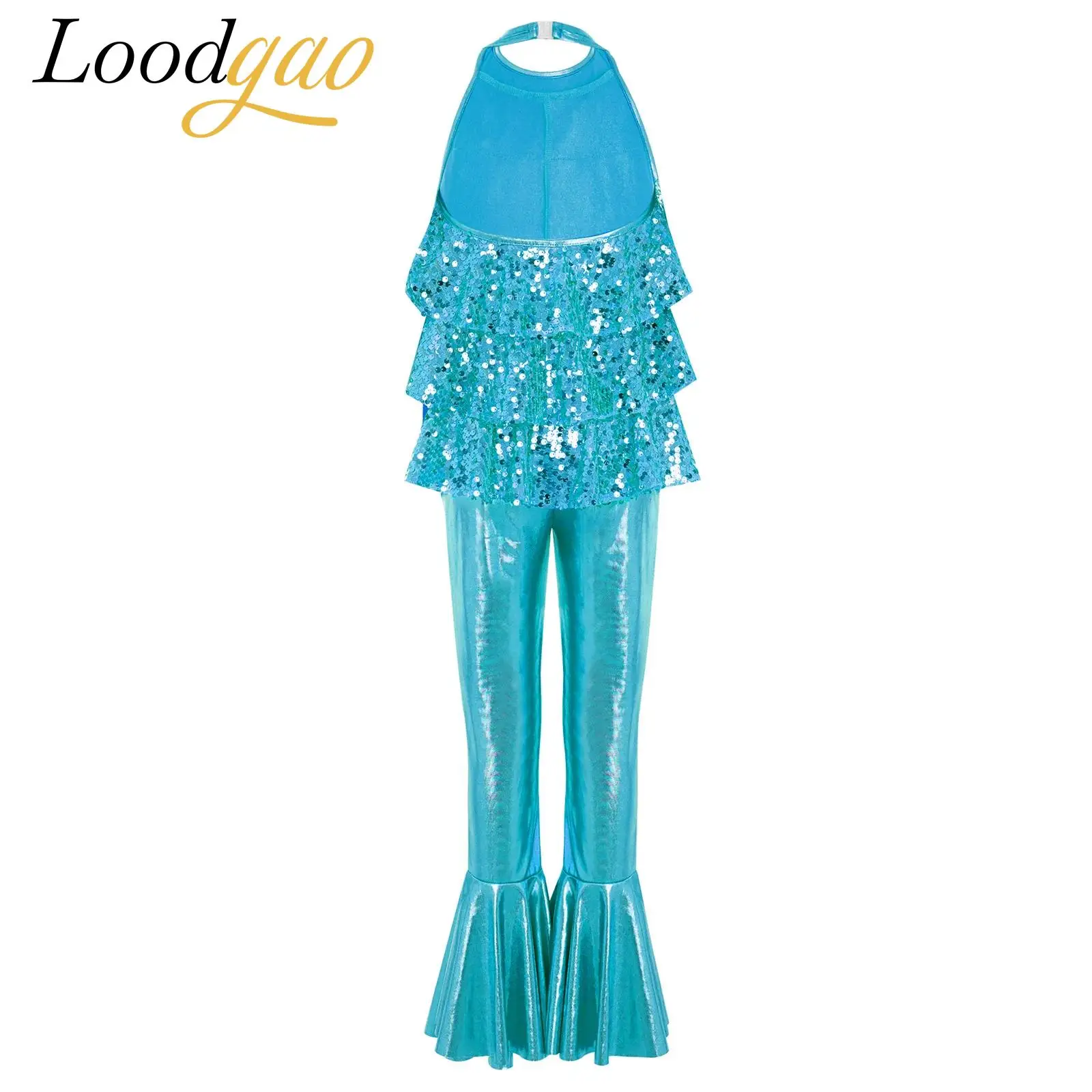 

Детский комбинезон для девочек для рок-джазовых танцев, длинные брюки, костюм для дискотеки, детский боди без рукавов, комбинезон с пайетками на бретельках, расклешенные брюки для вечеринок