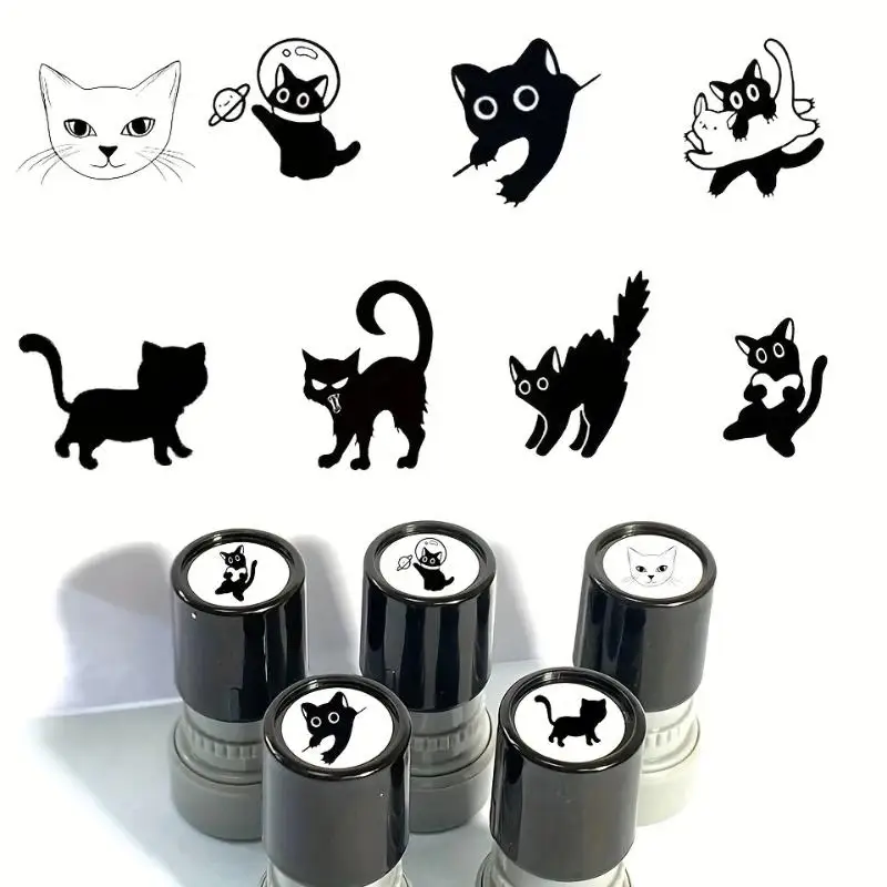 ●Cute Cartoon Black Kitten Stamp Lovely Shape Journal Stamps DIY Scrapbooking Decoration Collage Signets For Your Choice view 2
