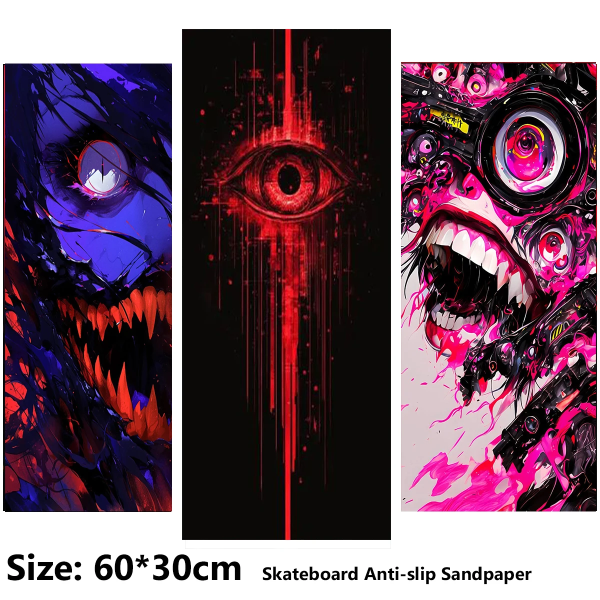 

Electric Scooter Anti-slip Sticker Sandpaper Skateboard GripTape Sheet 60*30cm Various Patterns of Eyes with Fangs Bared