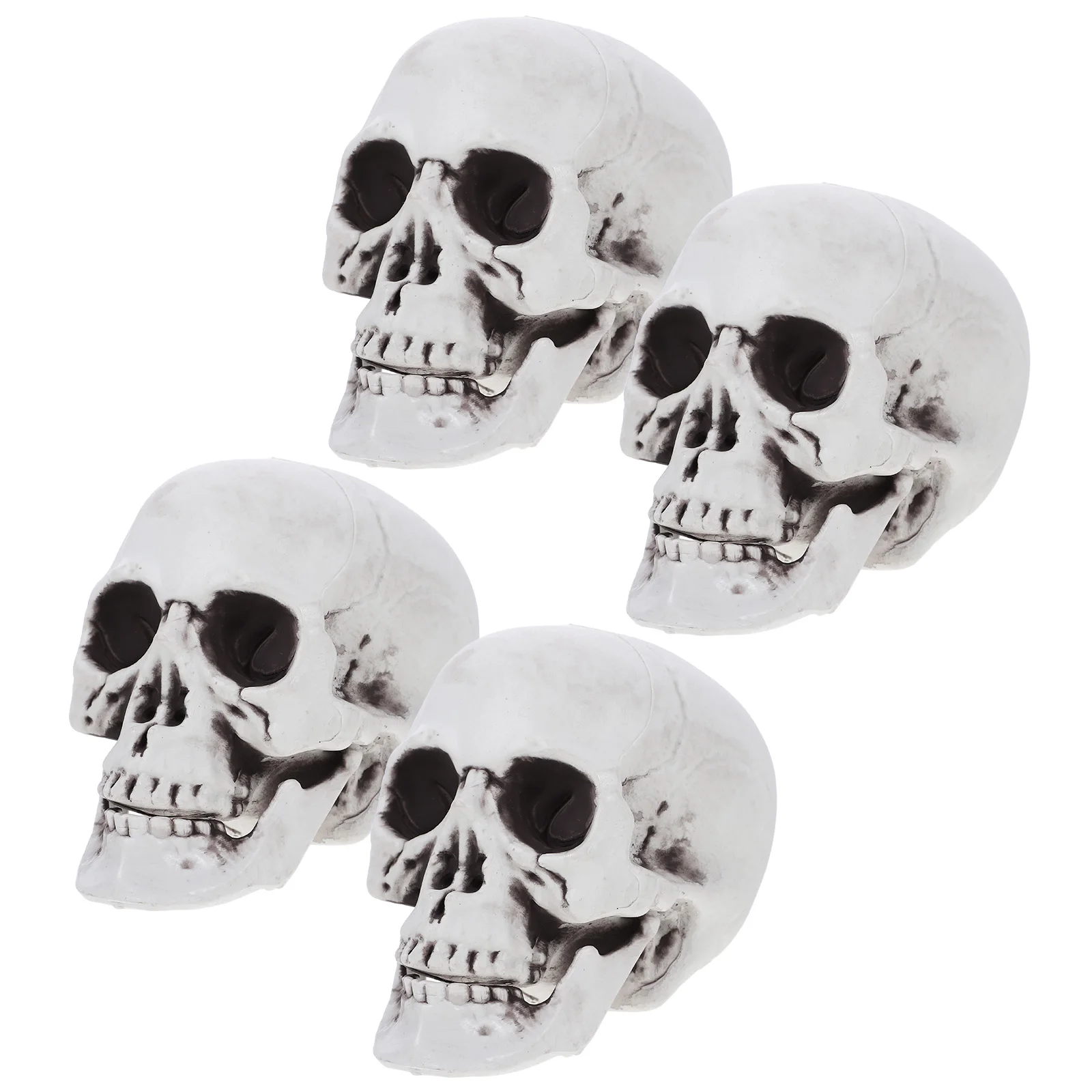 

4pcs Head Decor Plastic Skull Halloween Props Party Skulls Scared Skull Ornament Ghost House Accessories Bright Color