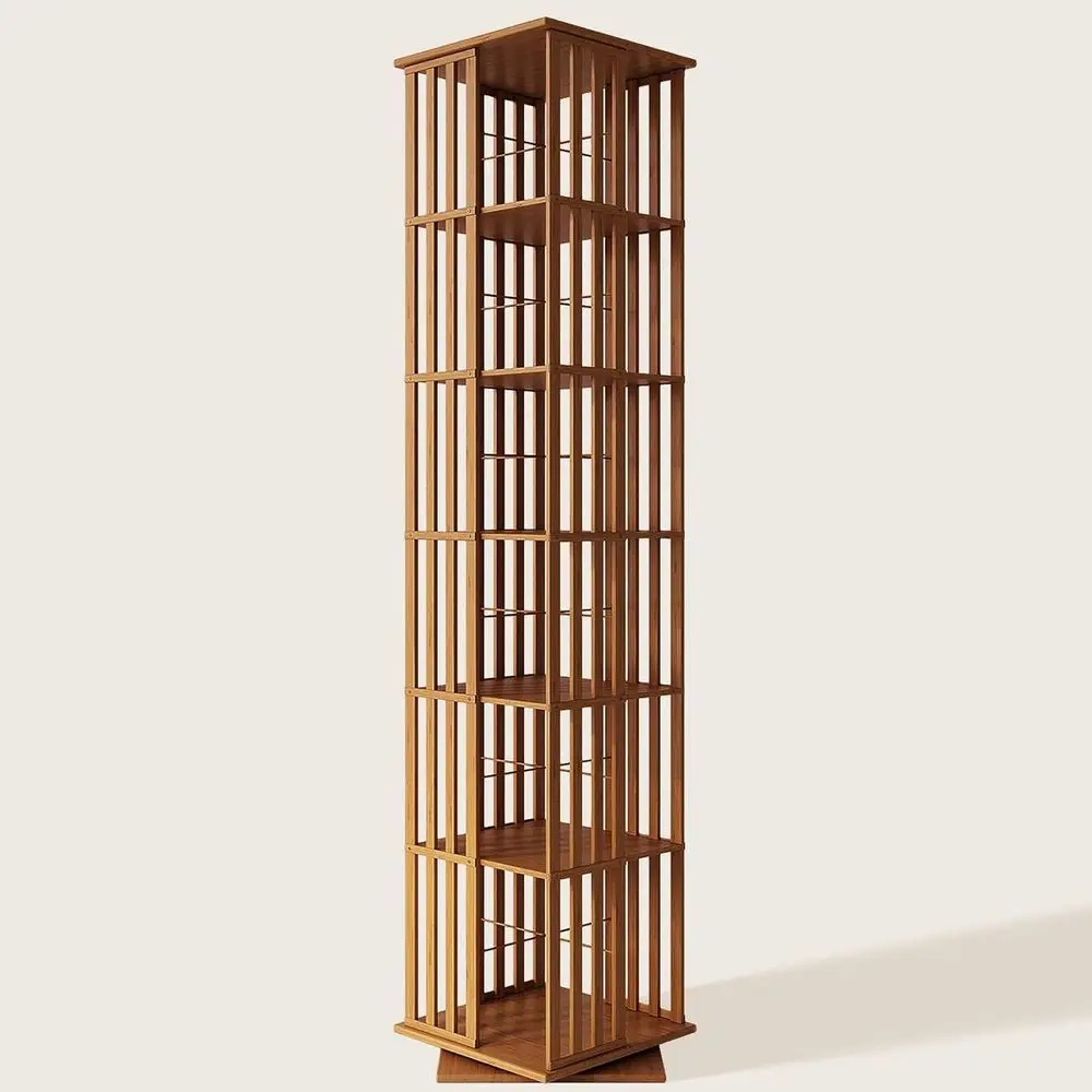 XIMN 360° Rotating Bamboo CD/DVD Shel - 6-Tier Space-Saving Media Storage Cabinet or Movies, Organizer with Super Compact Design