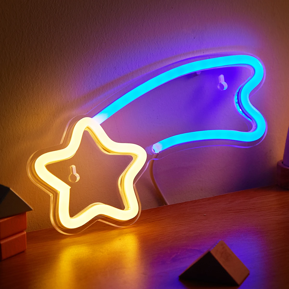 Chi-buy Meteor LED Neon Sign USB Powered Neon Signs Night Light 3D Wall Art & Game Room Bedroom Living Room Decor Lamp Signs