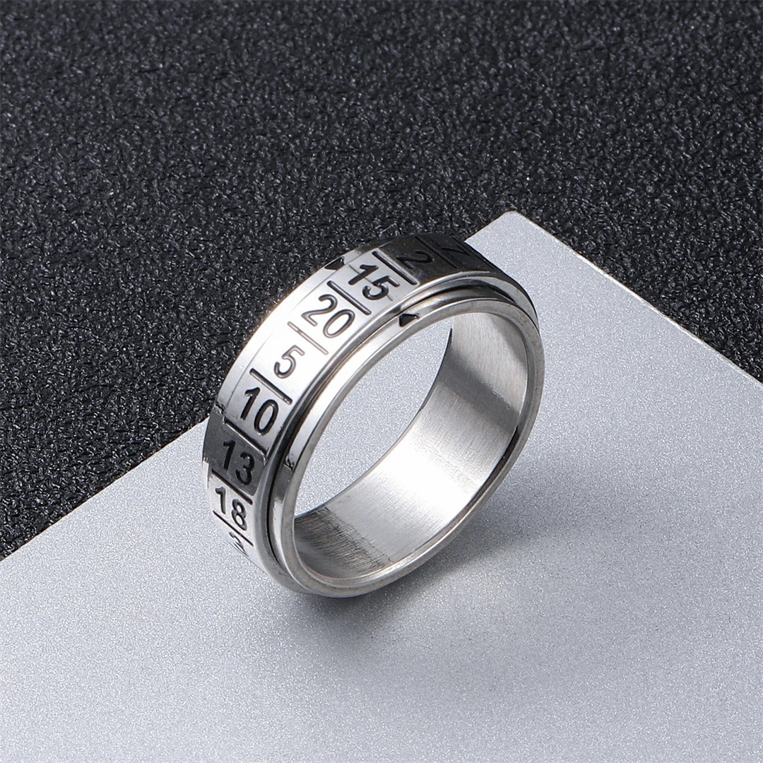 Fashion Punk Titanium Steel Ring Rotatable Digital Men And Women Stainless Steel Arabic Digital Ring Anti Stress Anxiety Jewelry