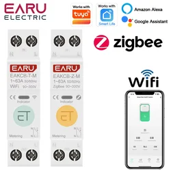 Tuya WiFi ZigBee Smart Circuit Breaker MCB 1P+N 63A Power Energy kWh Voltage Current Meter Protector Voice Remote Control Switch