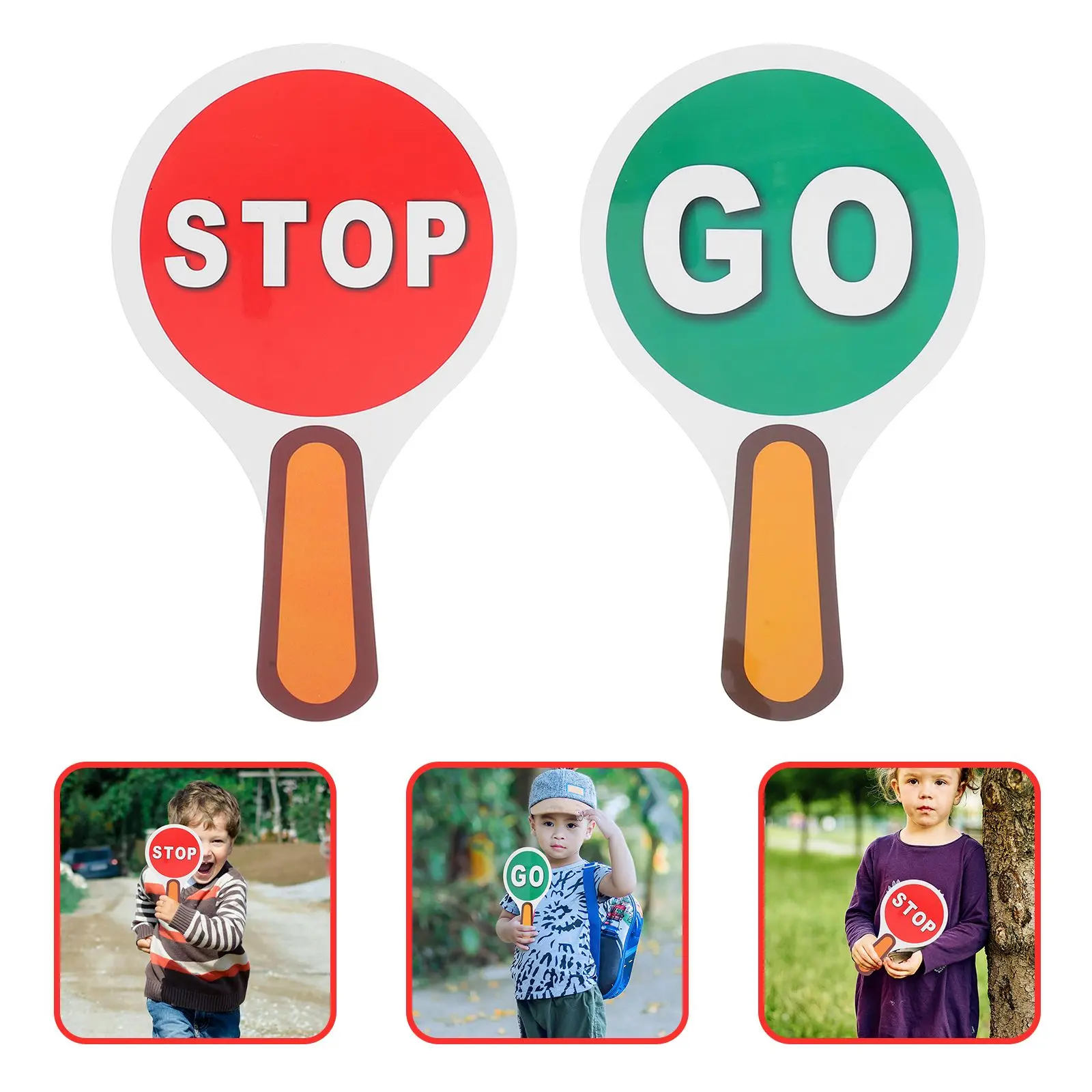 2 Pcs Hand Holding Sign Double-sided Traffic Paddle Plastic Handheld Stop Child